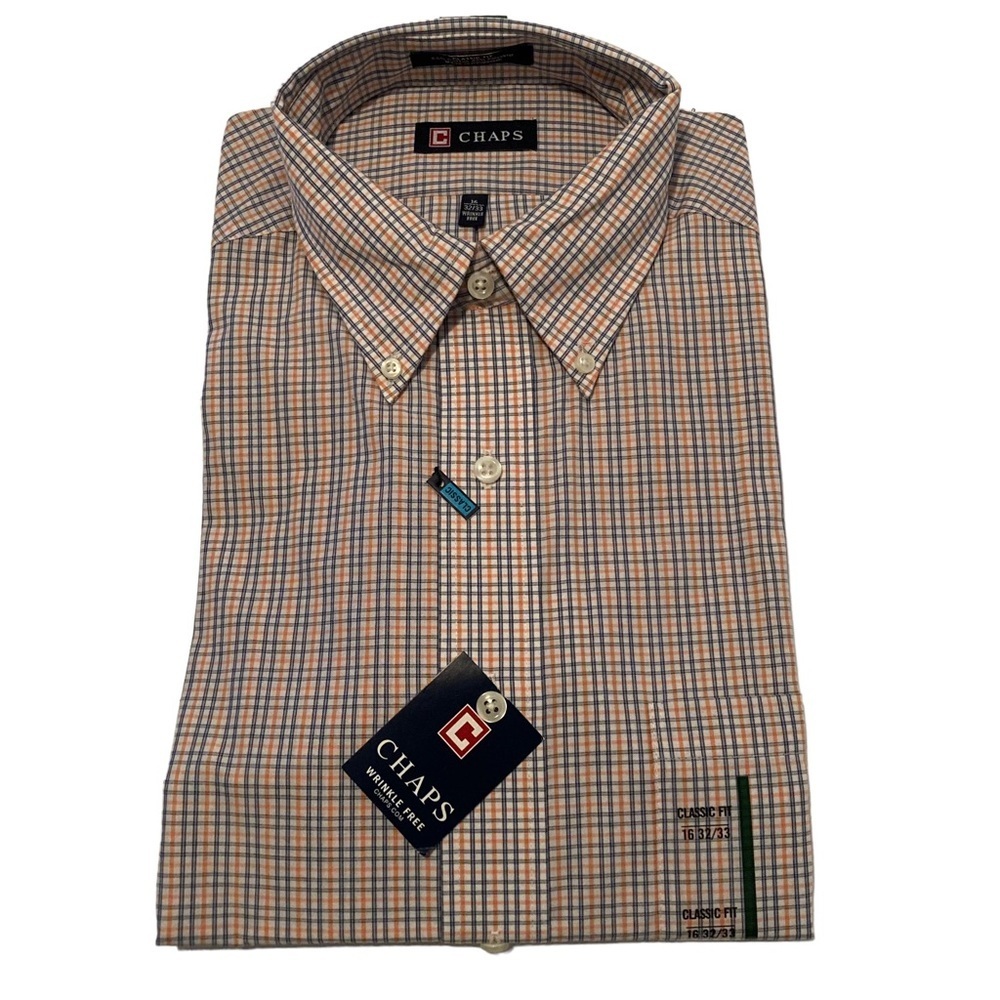 NWT CHAPS Classic Fit Wrinkle Free  Long Sleeve Button Down Shirt 16 32/33